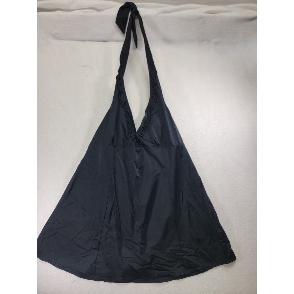 Avenue Plus Size 18 Swim Dress Black Halter Tie Neck V-Neck Ruffles‎